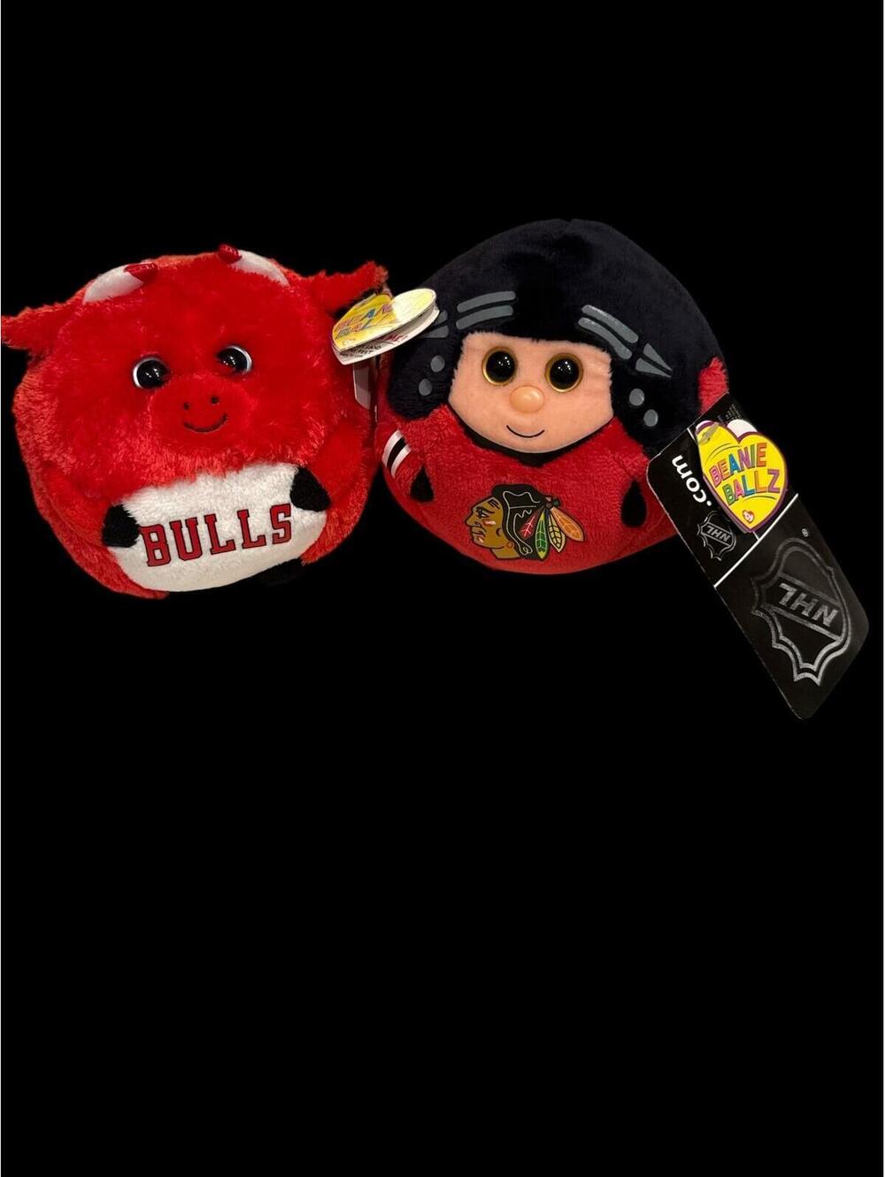 Ty Beanie Ballz Plush Chicago Bulls Chicago Blackhawks 2pc NWT